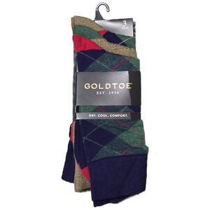Gold Toe Men's Plaid Argyle Socks 3 Pair Pack Dry Cool Comfort Size 8-12 (AH)